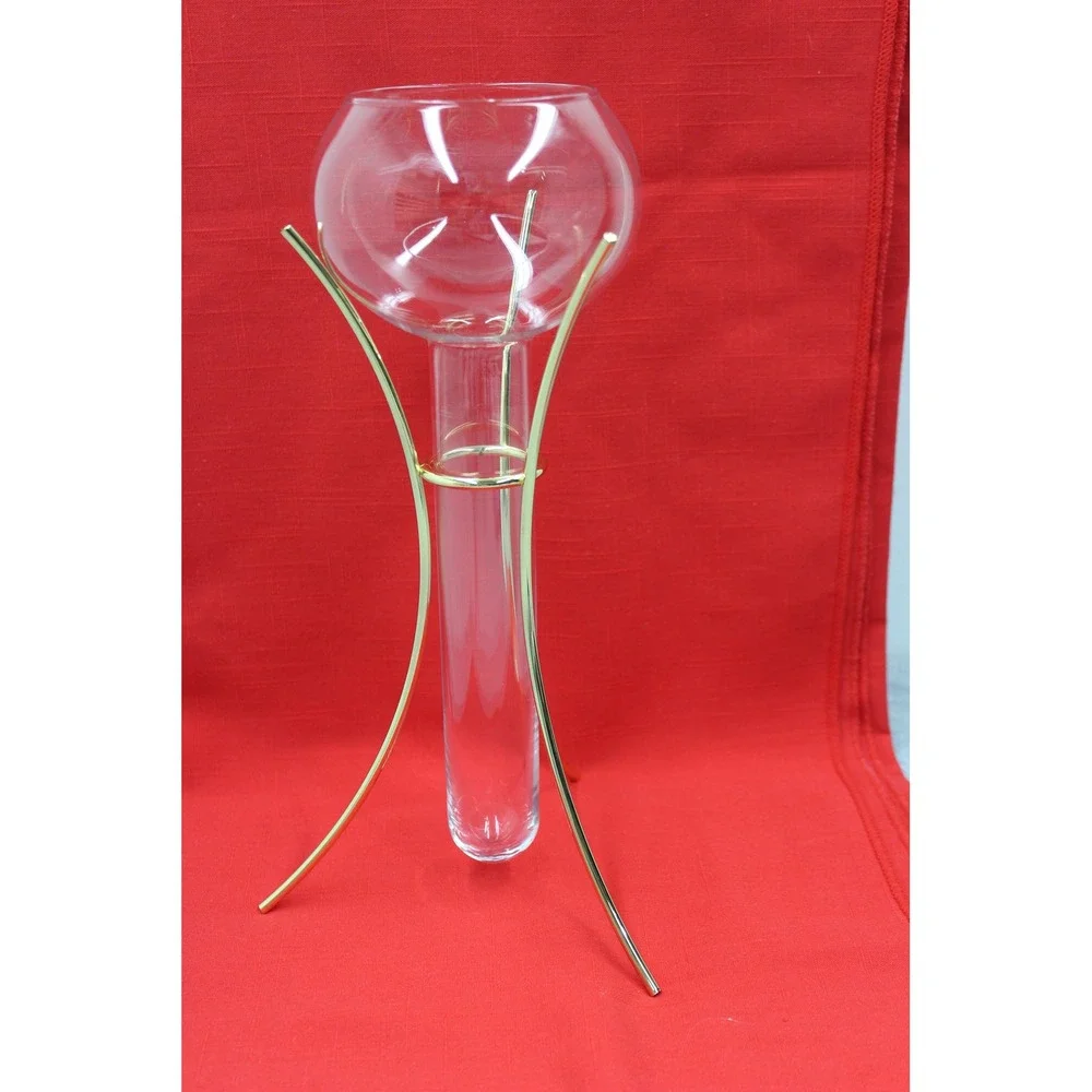PartyLite Summit Glass & Base Gold Clear P0135B P0135G Candle Holder Set
